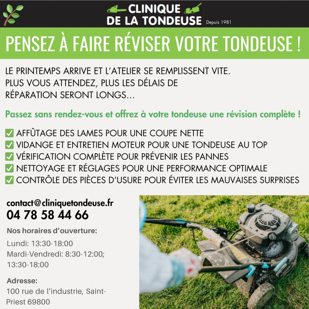 passez sans rendez-vous et offrez à votre tondeuse une révision complete!