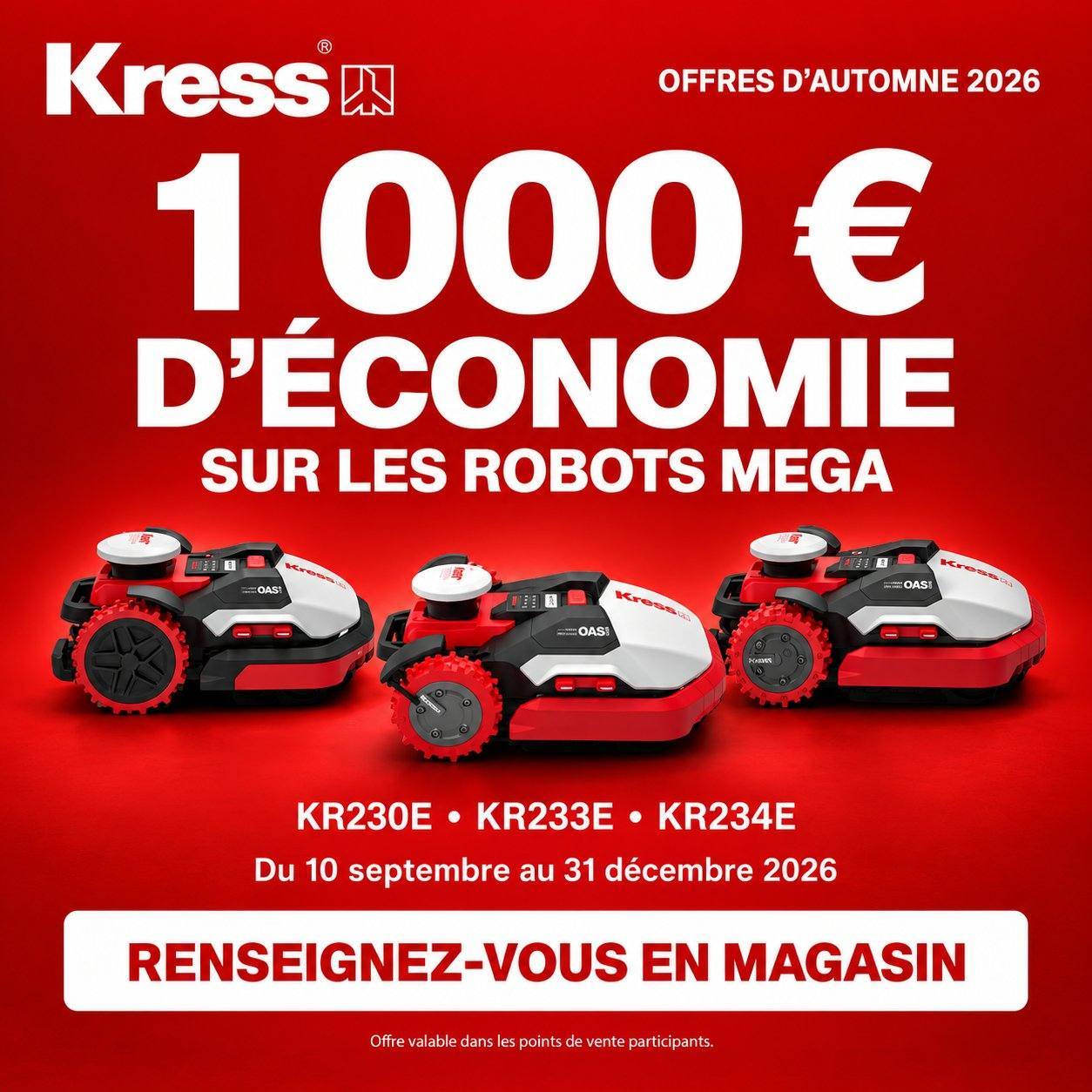 Offre Kress automne 2026 : 1 000 € d’économie sur les robots Mega KR230E, KR233E et KR234E
