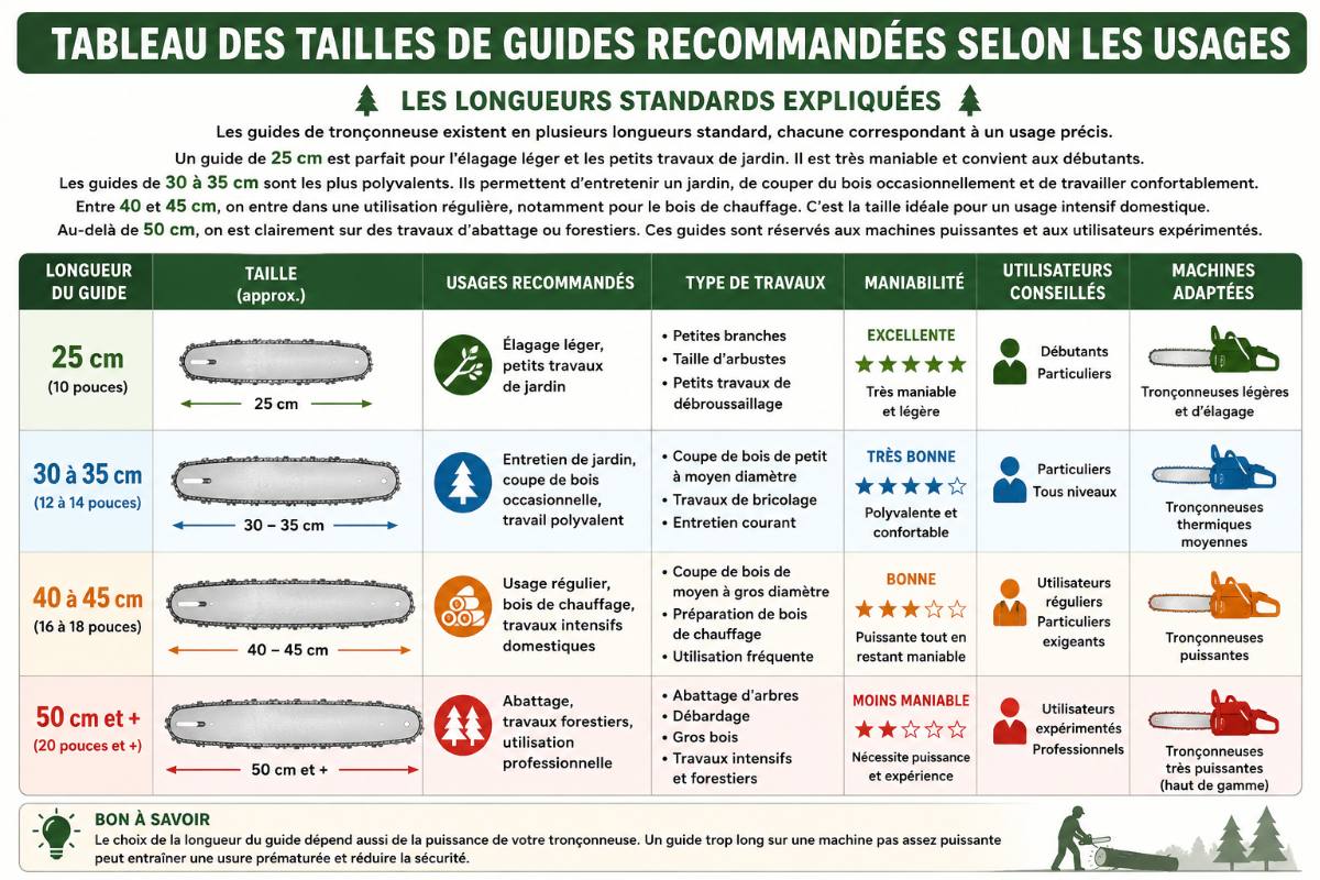 Quelle taille de guide de tronçonneuse choisir selon vos besoins ?